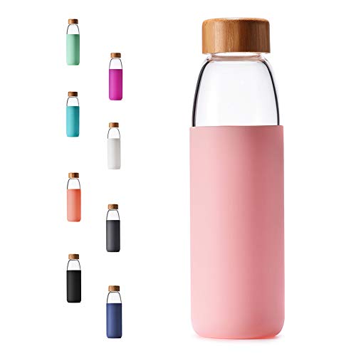 18 Oz Borosilicate Glass Water Bottles with Bamboo Lid