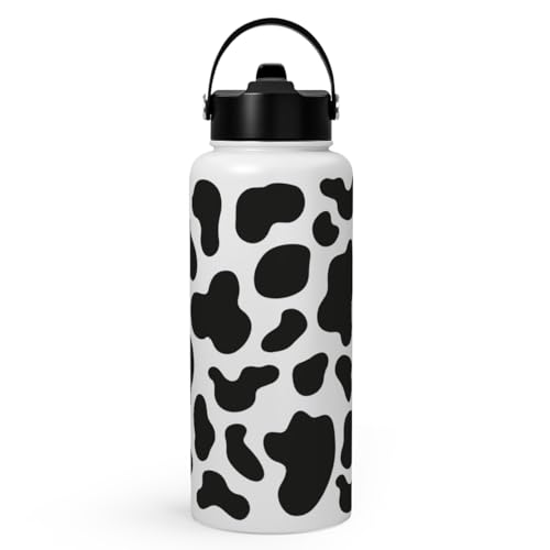 Cow Print Water Bottle 32oz Stainless Steel Vacuum Insulated with Lid