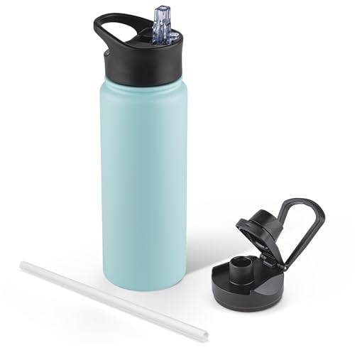 24 oz Insulated Water Bottle with Straw Lid & Wide Mouth Lids