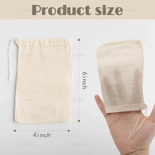 Reusable Drawstring Cotton Soup Bags Coffee Chinese Medicine Tea Bag Brew Straining Herbs Cheesecloth Bone Broth Gravy Stew (12 Count)