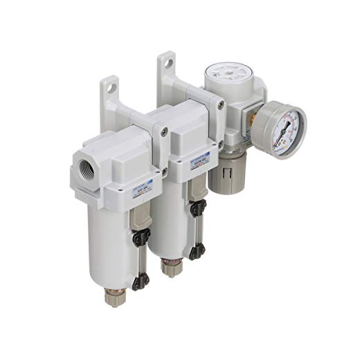 SAU430-N06G-MEP Three Stage Air Drying System Particulate Air Filter, Coalescing Filter, Air Pressure Regulator Combo 3/4" NPT - Metal Bowl, Manual Drain, Bracket, Gauge