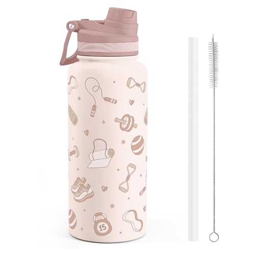 Workout Stainless Steel Water Bottle with Strap 32oz