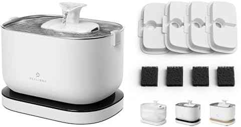Bundle of PETLIBRO Cat Water Fountain, Cordless Pet Water Fountain Battery Operated+4 Packs Replacement Filters for Dockstream Cat Water Fountain WF005 WF115 WF105, 2 Months Set of Replacement Filters