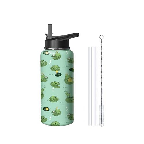 18oz Frog Water Bottle with Handle and Flip Straw