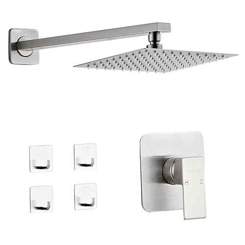 Shower Faucet Set Matte Black Bathroom Rainfall Shower System Wall Mount with 8 Inch Square Shower Head