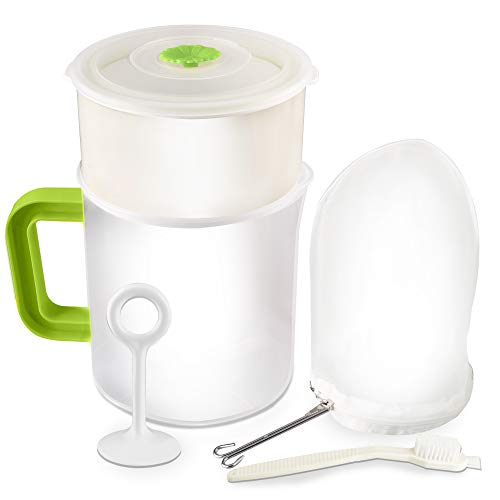 Multiple Usage Food Strainer Greek Yogurt Strainer Maker with 200 Micron Nylon Cheesecloth Bag Food Grade Polycarbonate and Stainless Steel Mesh BPA