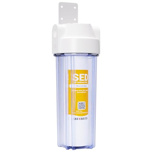 10-Inch 1-Stage Whole House Water Filtration System with Clear Housing and 5-Micron Polypropylene Sediment Filter - Ideal for RVs, Well Water, and Boilers