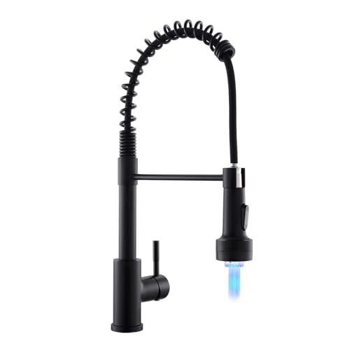 Black Kitchen Faucet with Pull Down Sprayer Single Hole Stainless Steel LED Faucet