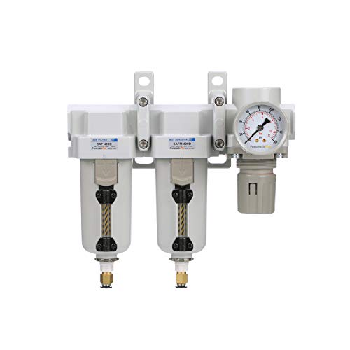 SAU430-N06DG-MEP Three Stage Air Drying System Particulate Air Filter, Coalescing Filter, Air Pressure Regulator Combo 3/4" NPT - Metal Bowl, Auto Drain, Bracket, Gauge