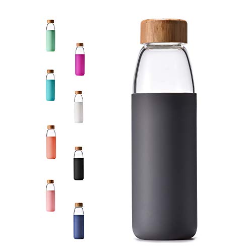 18 Oz Borosilicate Glass Water Bottles with Bamboo Lid