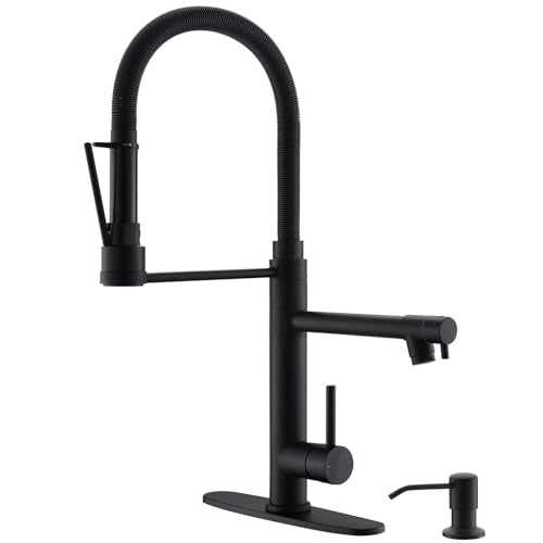 Matte Black Kitchen Faucet with Soap Dispenser and Pull