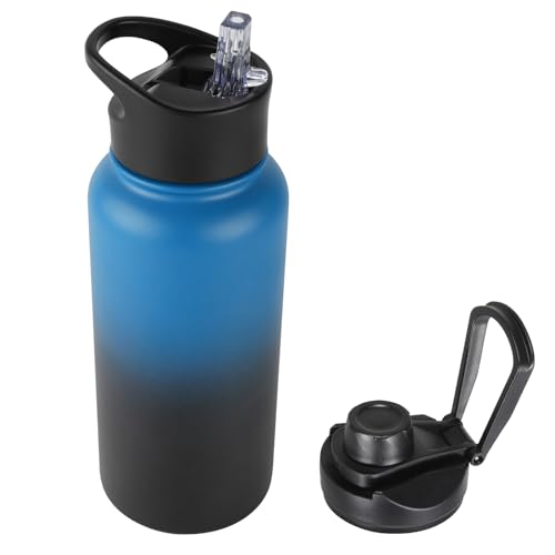 32 Oz Insulated Water Bottle with Straw Lid & Wide Mouth Lids