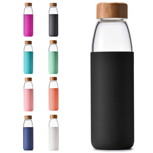 25 Oz Borosilicate Glass Water Bottles with Bamboo Lid
