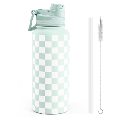 Checker Stainless Steel Water Bottle with Strap 32oz