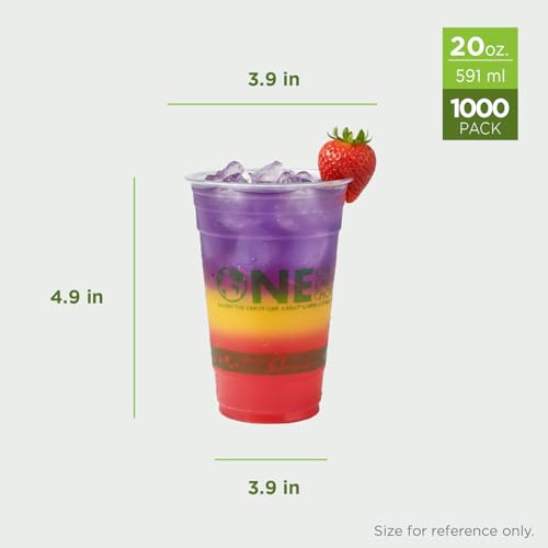 1,000 ct - 20 oz Compostable PLA Plastic Cups, BPI Certified Disposable Renewable Cold Cups for Iced Coffee, Smoothies, and More | Green Line (100 Count)