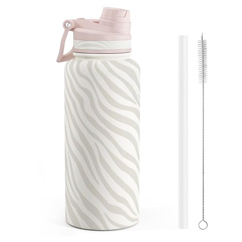Zebra Skin Stainless Steel Water Bottle with Strap 32oz