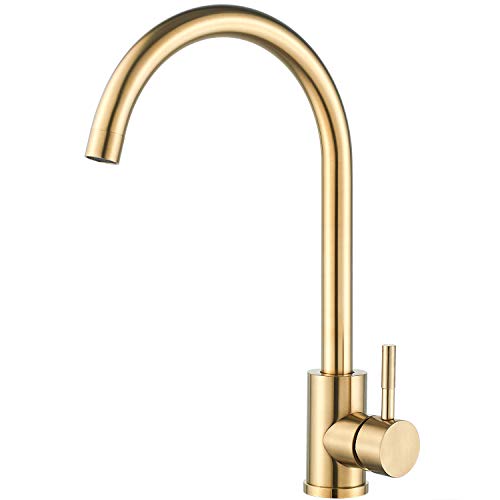 Single Handle High Arc Brushed Gold Kitchen Faucet Stainless Steel Commercial Single Hole Kitchen Sink Faucet