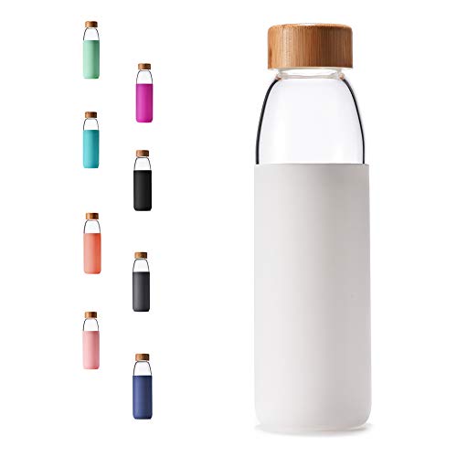 18 Oz Borosilicate Glass Water Bottles with Bamboo Lid