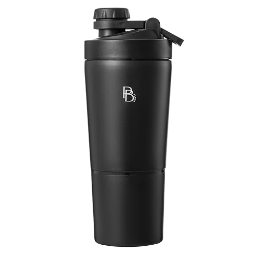 Protein Shaker Bottle Insulated Stainless Steel 20oz + 4oz Storage