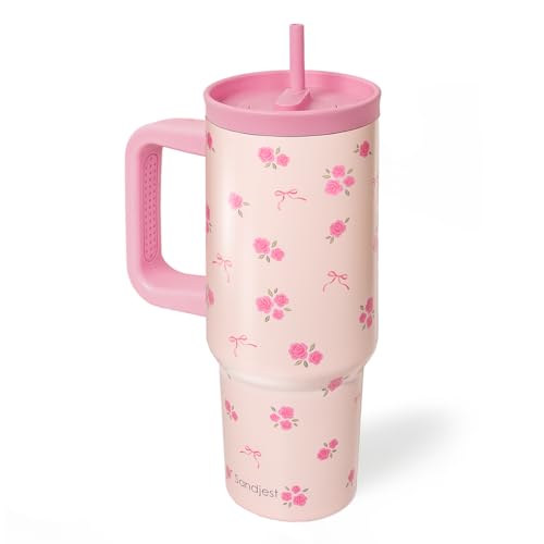 Rose Stainless Steel Locking Lid Silicone Straw Tumbler with Handle 40oz