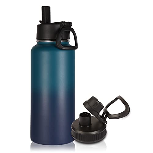 32 oz Insulated Water Bottle with Straw Lid and Spout Lid