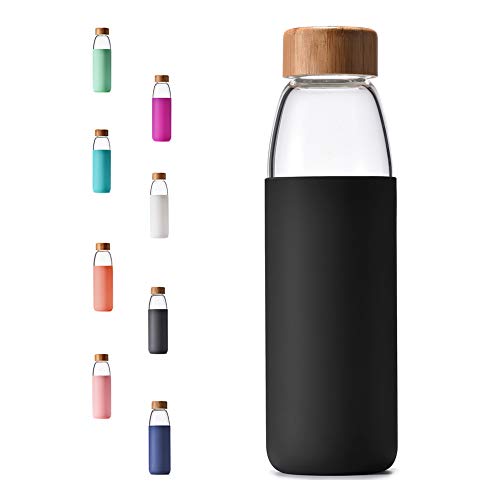 18 Oz Borosilicate Glass Water Bottles with Bamboo Lid
