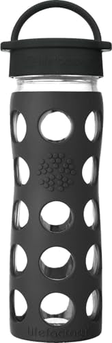 16-Ounce BPA-Free Glass Water Bottle with Classic Cap and Protective Silicone Sleeve, Onyx