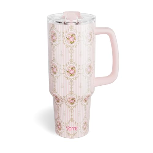 40oz Vintage Floral Tumbler with Handle and Flip Straw