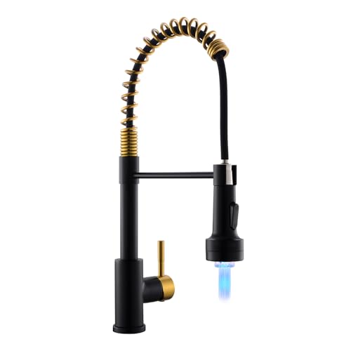 Black and Gold Led Kitchen Faucet with Pull Down Sprayer