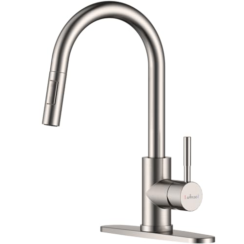 Swan Neck Modern Kitchen Faucet with Pull Down Nozzle Brushed Nickel