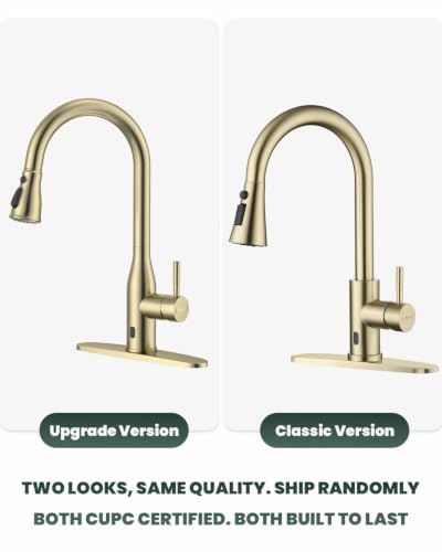 Gold Touchless Kitchen Sink Faucet with Soap Dispenser and Sprayer