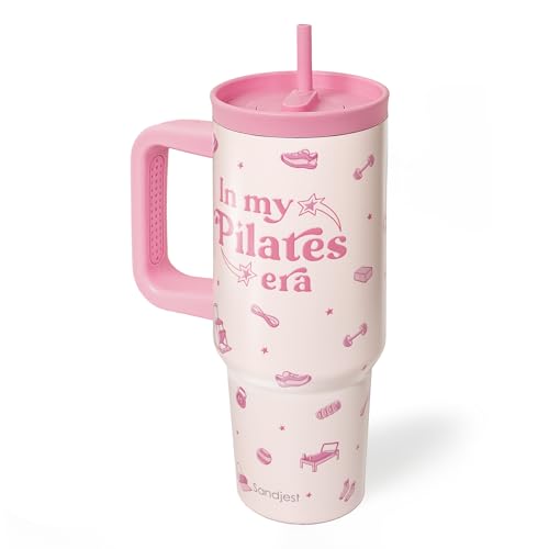 Pilates Stainless Steel Locking Lid Silicone Straw Tumbler with Handle 40oz