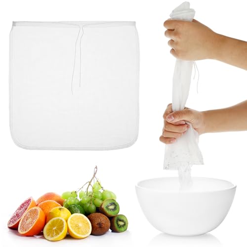 4 Pack Nylon Nut Milk Bag 13×13 Inches Fine Mesh Cheese Cloth Multiple Usage Reusable Food Strainer Professional Cold Brew Filter for Straining Fruit Juice Coffee Tofu Greek Yogurt Tea (4 Count)
