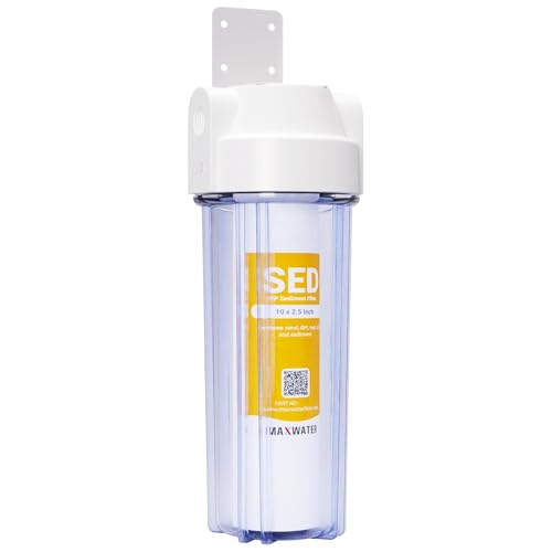 10-Inch 1-Stage Whole House Water Filtration System with Clear Housing and 5-Micron Polypropylene Sediment Filter - Ideal for RVs, Well Water, and Boilers