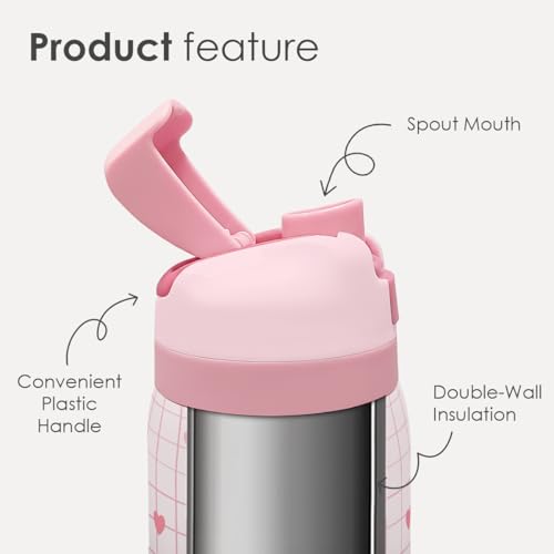 Heart Insulated Stainless Steel Water Bottle with Straw for Sports and Travel