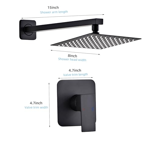 Shower Faucet Set Matte Black Bathroom Rainfall Shower System Wall Mount with 8 Inch Square Shower Head