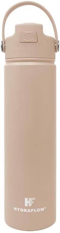 Hydraflow Hybrid - Triple Wall Vacuum Insulated Water Bottle with Flip Straw (25oz, Clay) Stainless Steel Metal Thermos, Reusable Leak Proof BPA-FREE for Sports and Travel