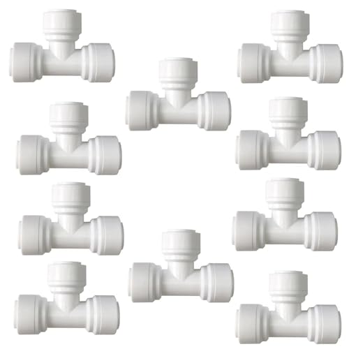 3 8 inch Tee Connector Push to Connect Fittings Plastic Quick Fitting for Water Purification & RO System (10 Count)