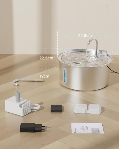 108oz 3.2L Cat Water Fountain Stainless Steel with 6 Filters 3 Sponges