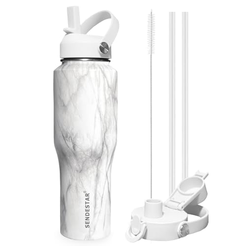 32oz Water Bottle Wide Mouth Stainless Steel Vacuum Insulated Double Wall with 2 Straw Lids Fit in Any Car Cup Holder