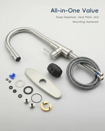 Brushed Nickel Kitchen Faucet with Soap Dispenser &Pull Down Sprayer