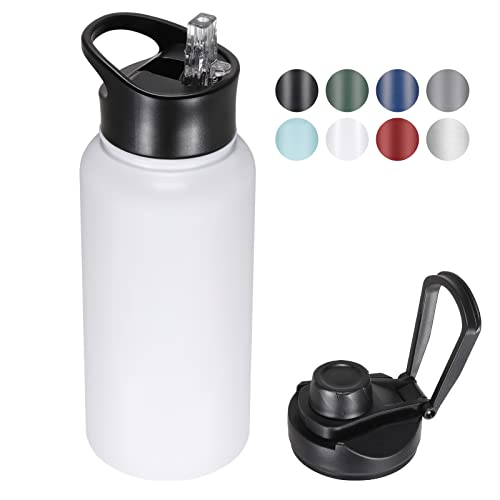 32 oz Insulated Water Bottle with Straw Lid & Wide Mouth Lids