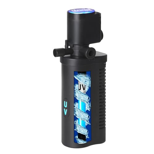 10-45 Gal U-V Aquarium Filter for Fish Turtle Tank, Dual Outlets