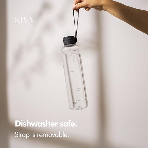 Slim Water Bottle 32oz [Lightweight & Shatterproof] Fits Backpack & Cupholder for Travel
