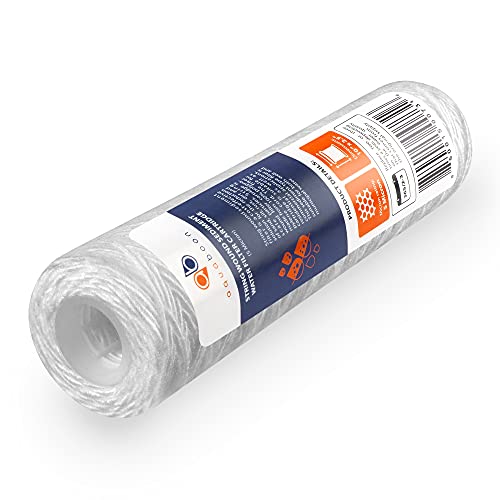 Whole House 5 Micron 10 x 2.5 String Wound Sediment Water Filter Cartridge Replacement Compatible with Well Water Filter WHKF (6 Count)