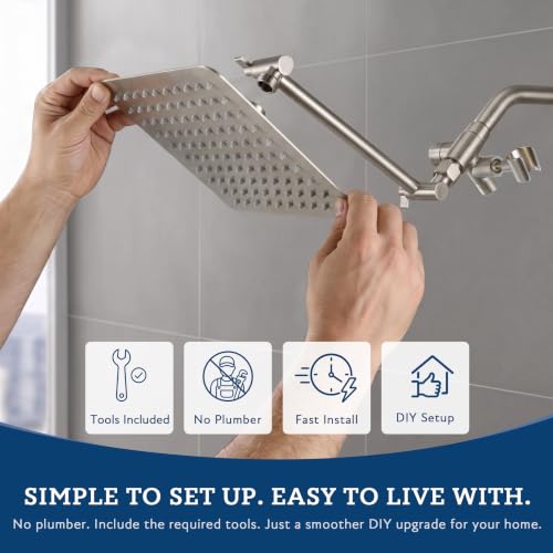 All Metal 8" Rain Shower Head with Handheld for Bathroom Upgrade