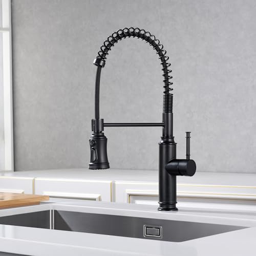 Pull Out Spring Sprayer Kitchen Sink Faucet with 360° Rotating Spout and Single Level Handle