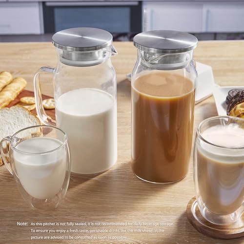 1.2 Liter 40 oz Small Glass Pitcher with Lid and Handle