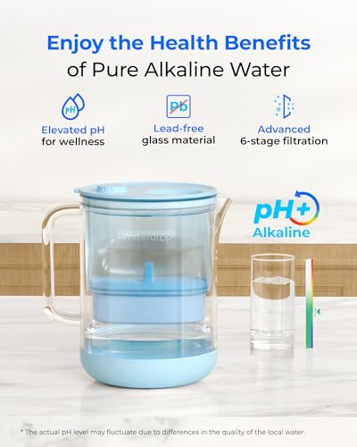 PT-72B-A Glass Alkaline Water Filter Pitcher, 7-Cup, Blue