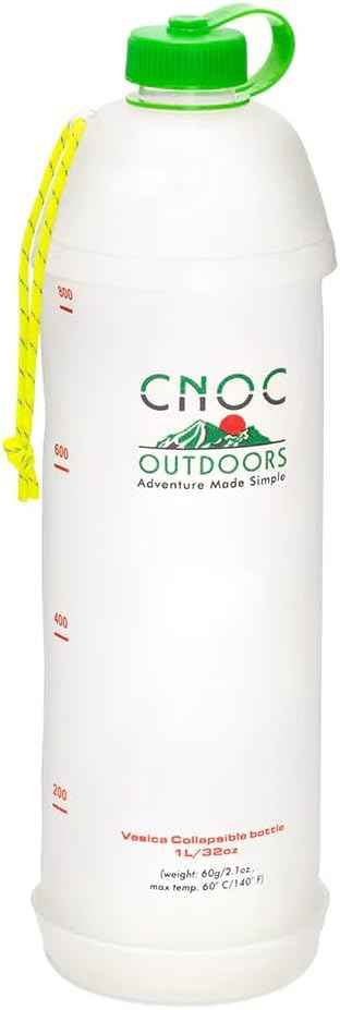 Cnoc Outdoors Vesica Collapsible Water Bottle 1 Liter Green, 28mm Thread Compatible with Popular Filters, Packs Down Small when Empty, Perfect for Travel and Hiking